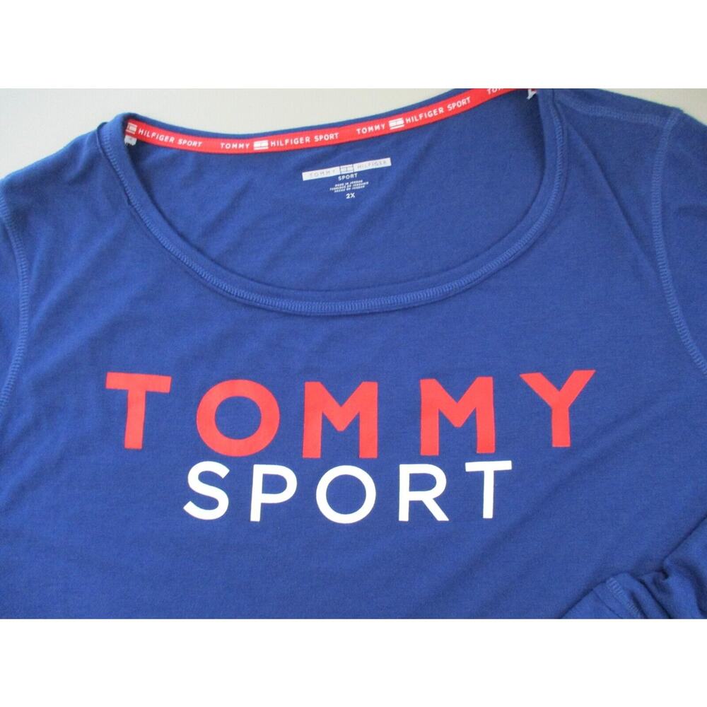 Tommy Hilfiger Sport T-Shirt Womens 2X Logo Spellout Top Long Sleeve Retro Y2K - Picture 3 of 13